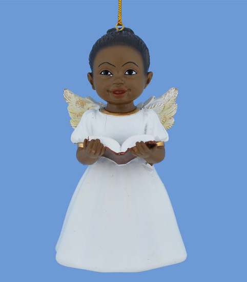 Singing African American Little Girl Angel Ornament