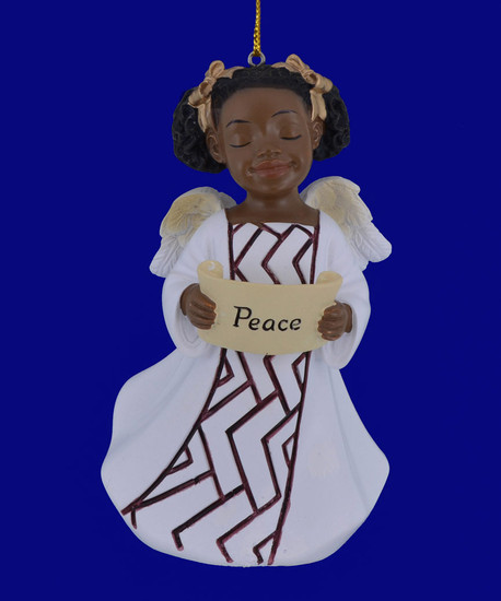 African American Peace Girl Angel Ornament - Figurine