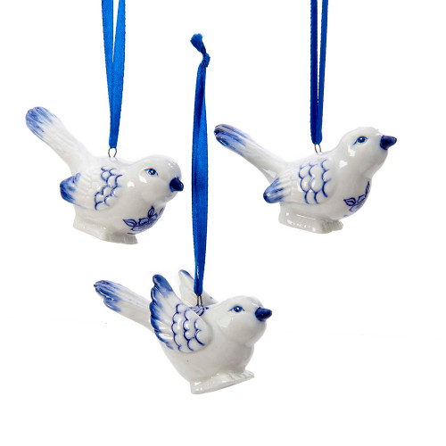 Delft Styled Blue and White Small Bird Ornaments