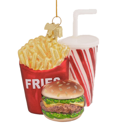 Fast Food Cheeseburger, Fries, Soda Glass Ornament NB1312