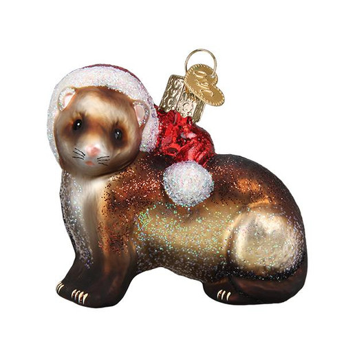 Christmas Ferret Glass Ornament