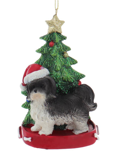 Havanese with Christmas Tree Ornament - Black