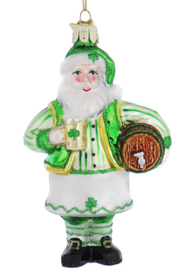 Irish Pub Santa Glass Ornament
