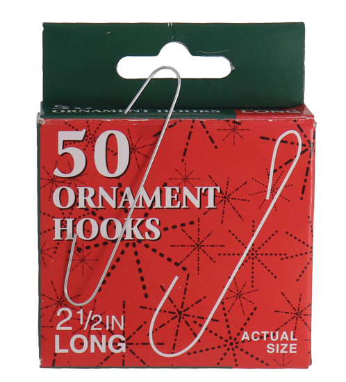 Large 2 1/2" Silver Wire Ornament Hooks, 50 pieces