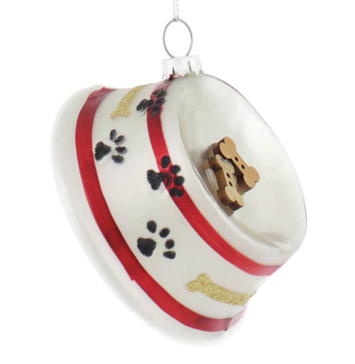 Dog Bowl with Bones Glass Ornament