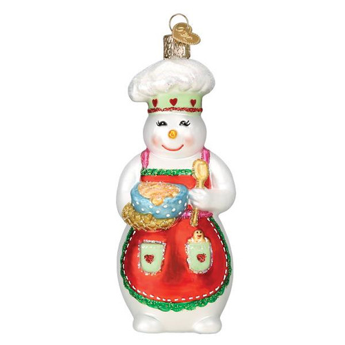 Snow Woman Chef Glass Ornament