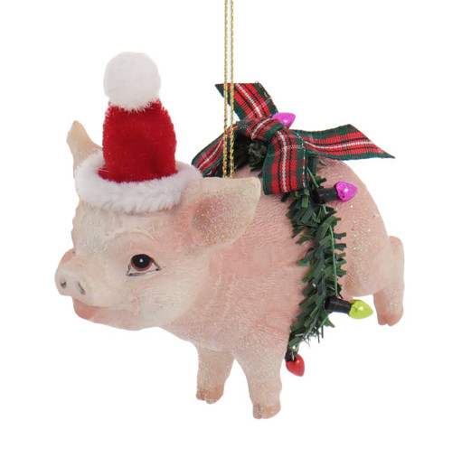 Santa Hat Farm Animal Pig Ornament