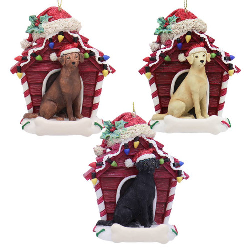 3 pc Doghouse with Labrador Retriever Ornaments SET