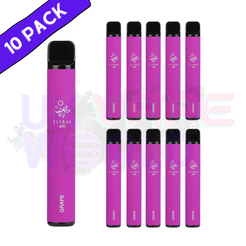 Elf Bar 600puff Grape Flavour Box of 10 Disposable Vapes UK - Bulk Order
