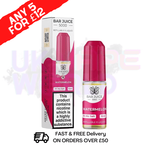Bar Juice 5000 Nicsalt E-Juice Watermelon Flavour - UK Vape World