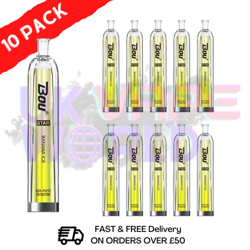 Banana ICE - BOU STAR BAR 600Puff Box of 10 - UK Vape World