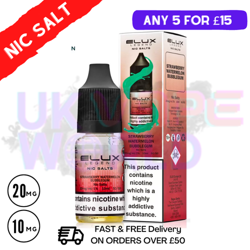 Strawberry Watermelon Bubblegum Elux Legend Nic Salt 10ML eLiquid - UK Vape World