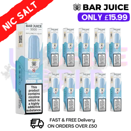 Blue Sour Raspberry Bar Juice 5000 Nic Salt BOX OF 10