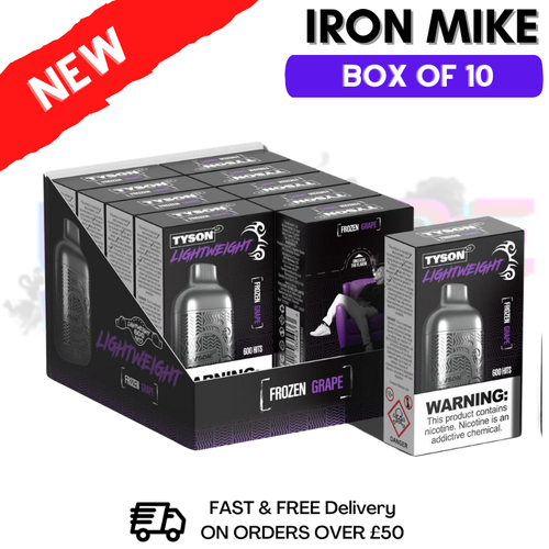 Shop Frozen Grape Tyson 2.0 600puff Vape Kit Pack / Box Of 10 Disposable - UK Vape World