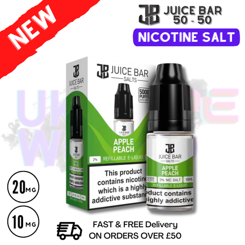 Shop Apple Peach - Juice Bar Nic Salt 10ML eLiquid Only £1.99 - UK Vape World