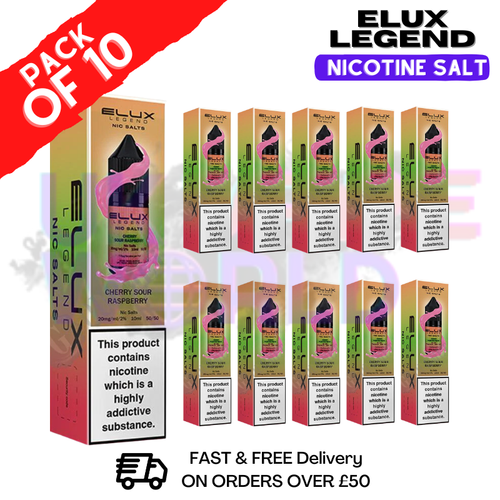Shop Cherry Sour Raspberry Elux Legend Nic Salt Pack / BOX OF 10 - UK Vape World