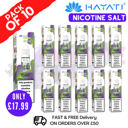 Shop Kiwi Grape Raspberry Hayati Pro Max Nic Salt Box Of 10 - UK Vape World