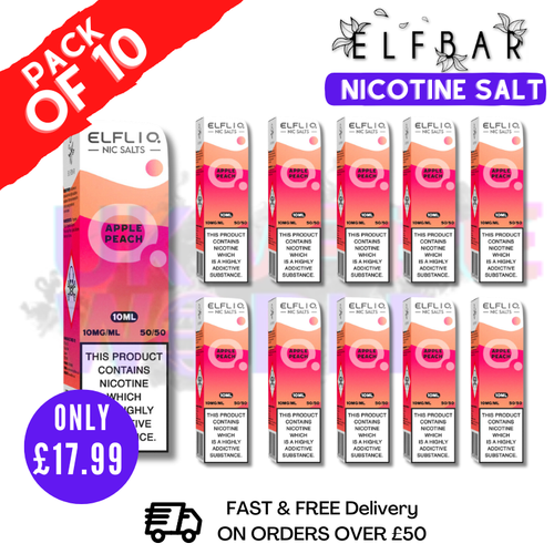 Shop Apple Peach ElfLiq Nic Salt BOX OF 10 - ONLY £17.99 - UK Vape World