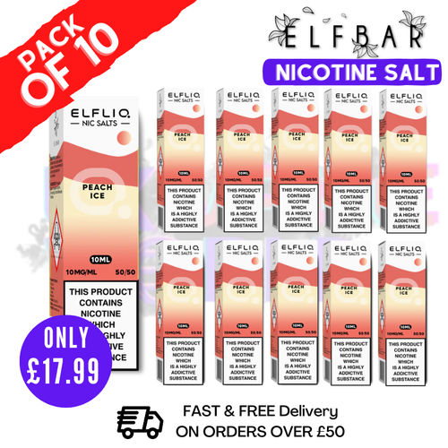 Shop Peach ICE ElfLiq Nic Salt BOX OF 10 - ONLY £17.99 - UK Vape World