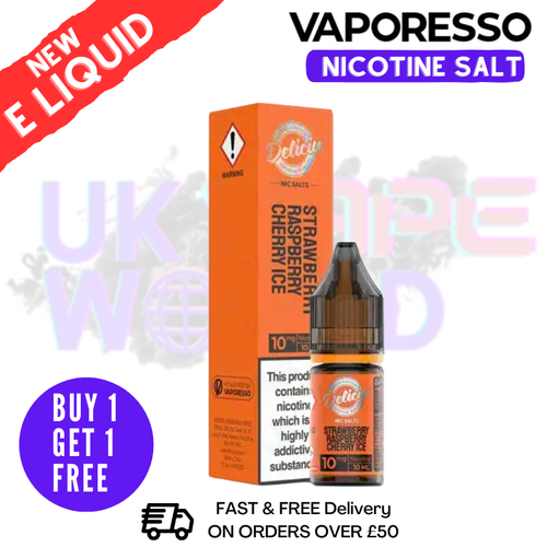 Shop Vaporesso Deliciu Strawberry Raspberry Cherry ICE Nic Salt E-Liquid - UK Vape World