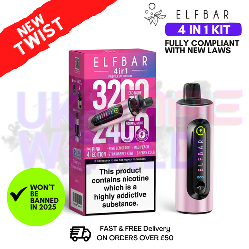 Pink Edition Elf Bar 3200 & 2400 Puff (4 in 1) Prefilled Pod Kit