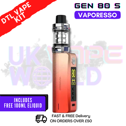 Neon Orange Vaporesso GEN 80 S Vape Kit + Free 100ml - £27.99