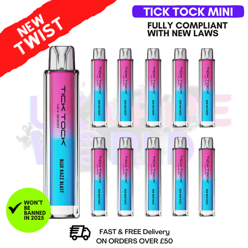 Blue Razz Rush Tick Tock Mini 2000 Box Of 10