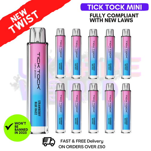 Strawberry Blue Razz Tick Tock Mini 2000 Box Of 10