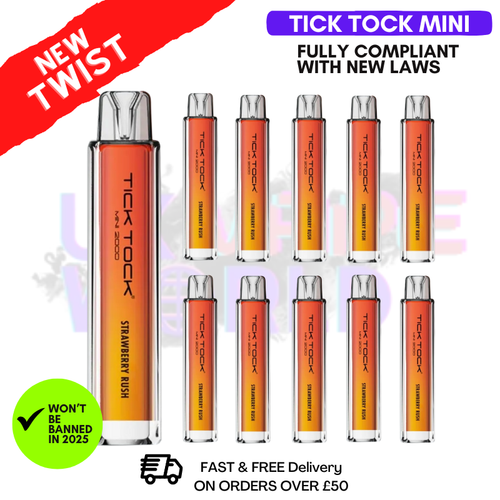 Shop Strawberry Rush Tick Tock Mini 2000 Box Of 10 - UK Vape World