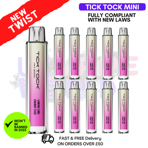 Shop Lemon Lime Cherry Fizz Tick Tock Mini 2000 Box Of 10 - UK Vape World