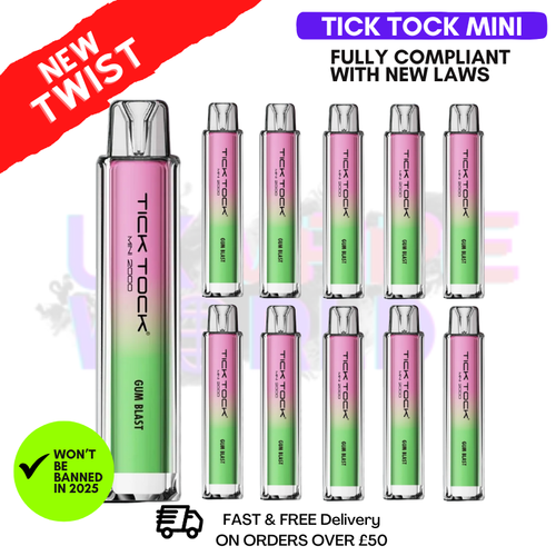 Shop Ice Blue Tick Tock Mini 2000 Box Of 10 - UK Vape World