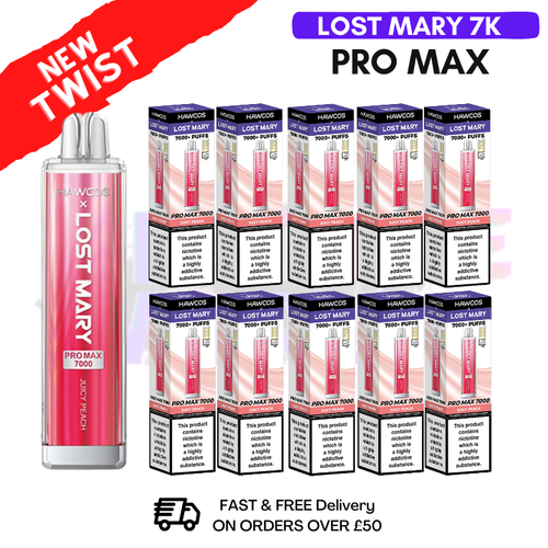 Shop Juicy Peach Lost Mary Pro Max 7K Box Of 10 - UK Vape World