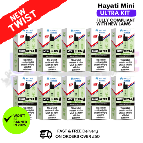 Shop Sour Apple Hayati Mini Ultra 1500 Box Of 10 - UK Vape World
