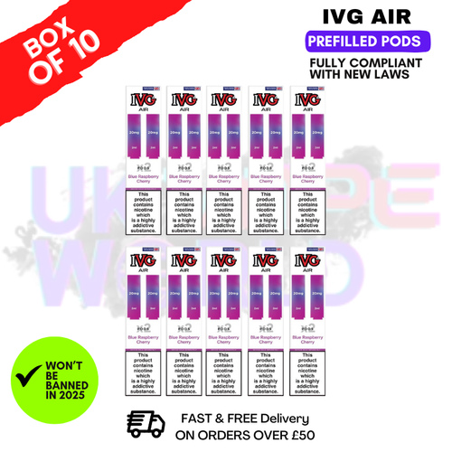 Shop Blue Raspberry Cherry IVG AIR Prefilled Pod Box Of 10 - UK Vape World