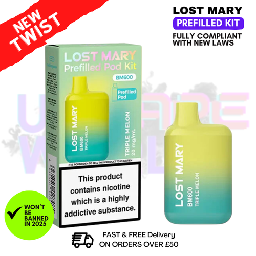 Shop Triple Melon Lost Mary BM600 Prefilled Pod Kit - UK Vape World