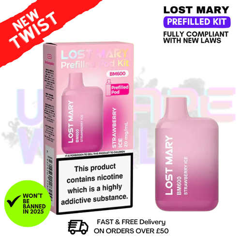 Shop Strawberry ICE Lost Mary BM600 Prefilled Pod Kit - UK Vape World