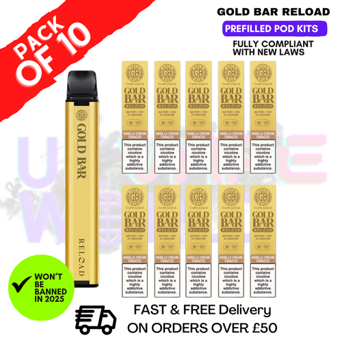 Shop Cream Tobacco Gold Bar Reload Prefilled Pod Kit Box of 10 - UK Vape World