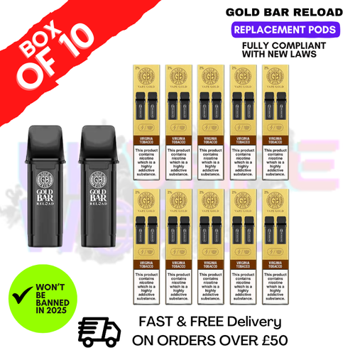 Shop Virginia Tobacco Gold Bar Reload Prefilled Pods Box of 10 - UK Vape World