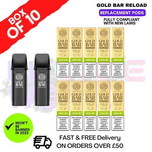 Shop Lemon Lime Gold Bar Reload Prefilled Pods Box of 10 - UK Vape world