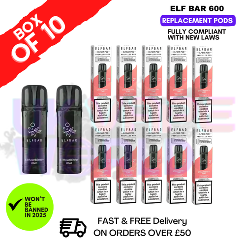 Shop Elf Bar 600 Puff Strawberry Kiwi Replacement Pods Box of 10 - UK Vape World