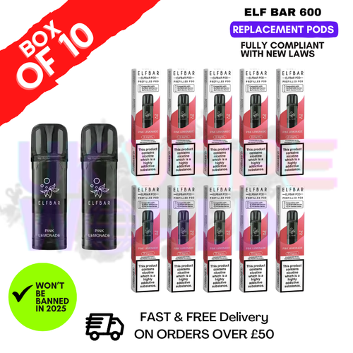 Shop Elf Bar 600 Puff Pink Lemonade Replacement Pods Box of 10 - UK Vape World