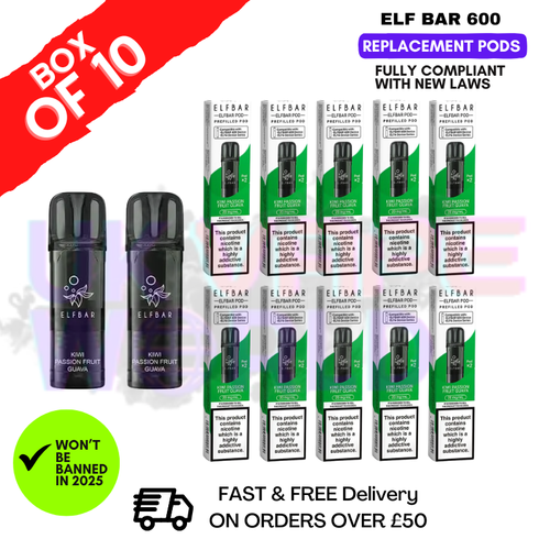 Shop Elf Bar 600 Puff Kiwi Passionfruit Guava Replacement Pods Box of 10 - UK Vape World