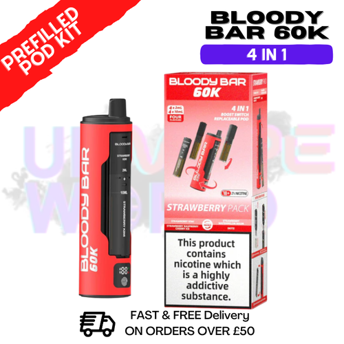 Strawberry Pack Bloody Bar 60k Prefilled 4 In 1 Pod Vape Kit - ukvapeworld