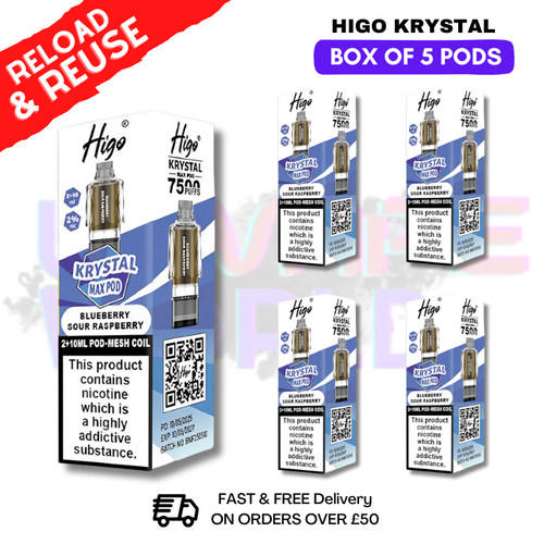 Blueberry Sour Raspberry Krystal Higo Max Replacement Pods BOX OF 5 - ukvapeworld