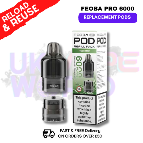Shop FRESH Mint FEOBA Pro 6000 Replacement Pods - UK Vape World