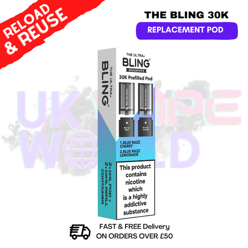 Blue Razz Cherry Bling 30k REFIL PACK Ultra Plus Pods  - £6.99 - ukvapeworld