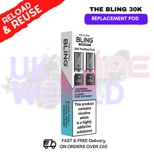 Blueberry Sour Raspberry Bling 30k REFIL PACK Ultra Plus Pods  - £6.99 - ukvapeworld