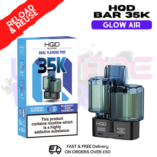 Blue Raspberry HQD 35K Glow Air Replacement Pods - ukvapeworld