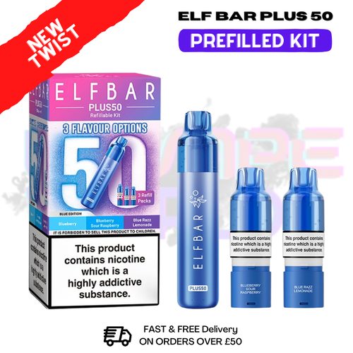 Blue Edition Elf Bar 50K Puff Plus Kit - Only £9.98 - ukvapeworld