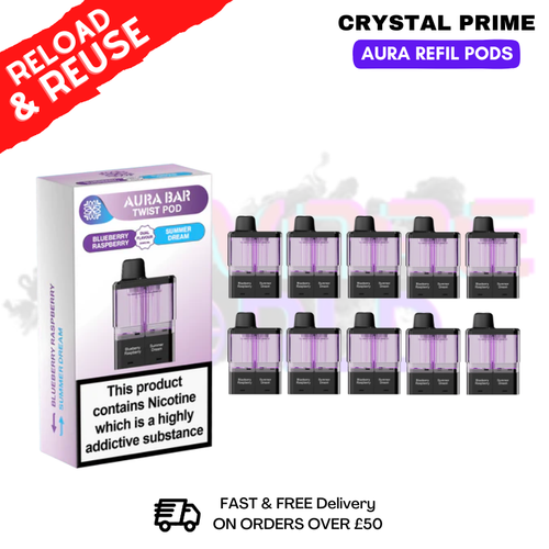 Blueberry Raspberry Crystal Aura 40K Replacement Pods Box Of 10 -  ukvapeworld